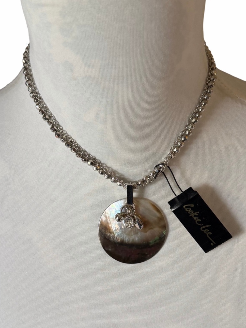 Cookie Lee Double Strand Necklace w/ Shell Pendant & Crystal Accent